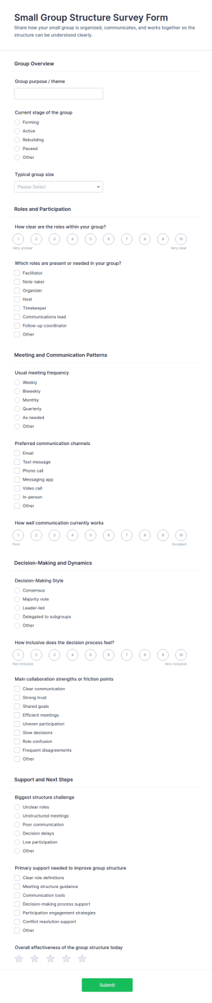 Small Group Structure Survey Form Template