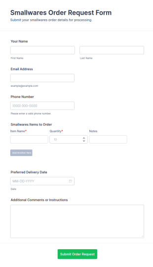 Smallwares Order Request Form Template