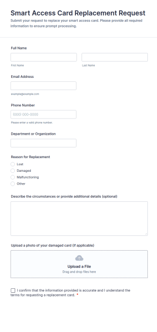 Smart Access Card Replacement Request Form Template