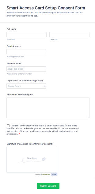 Smart Access Card Setup Consent Form Template