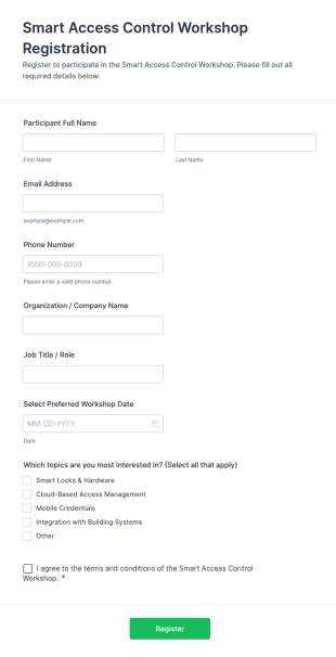 Smart Access Control Workshop Registration Form Template