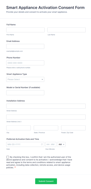 Smart Appliance Activation Consent Form Template