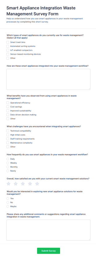 Smart Appliance Integration Waste Management Survey Form Template