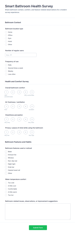 Smart Bathroom Health Survey Form Template