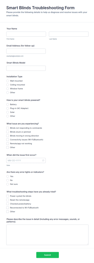 Smart Blinds Troubleshooting Form Template