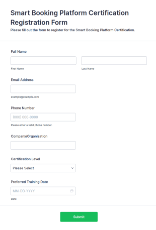 Smart Booking Platform Certification Registration Form Template