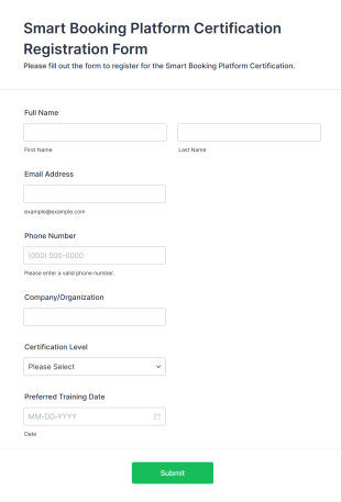Smart Booking Platform Certification Registration Form Template