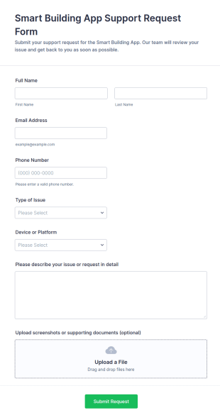 Smart Building App Support Request Form Template