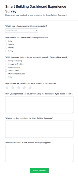 Smart Building Dashboard Experience Survey Form Template
