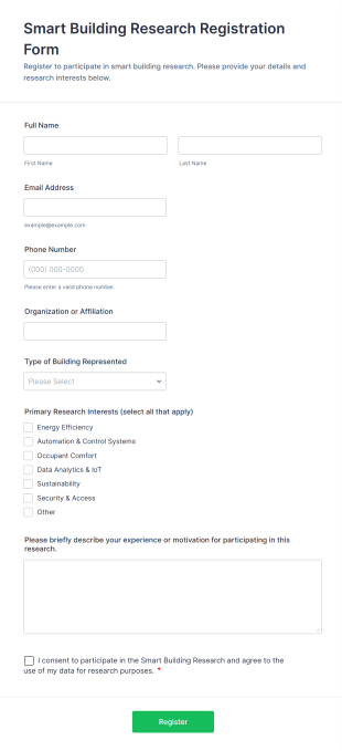 Smart Building Research Registration Form Form Template
