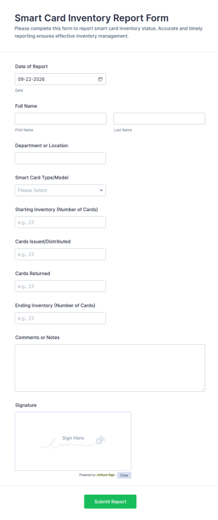 Smart Card Inventory Report Form Template