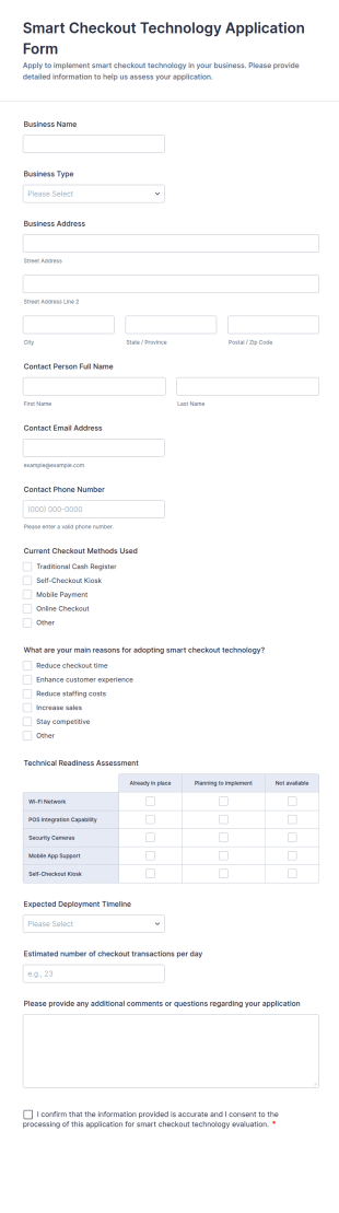 Smart Checkout Technology Application Form Template