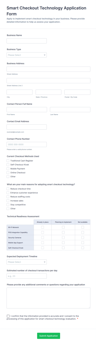 Smart Checkout Technology Application Form Template