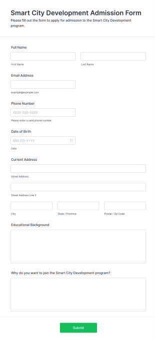 Smart City Development Admission Form Template