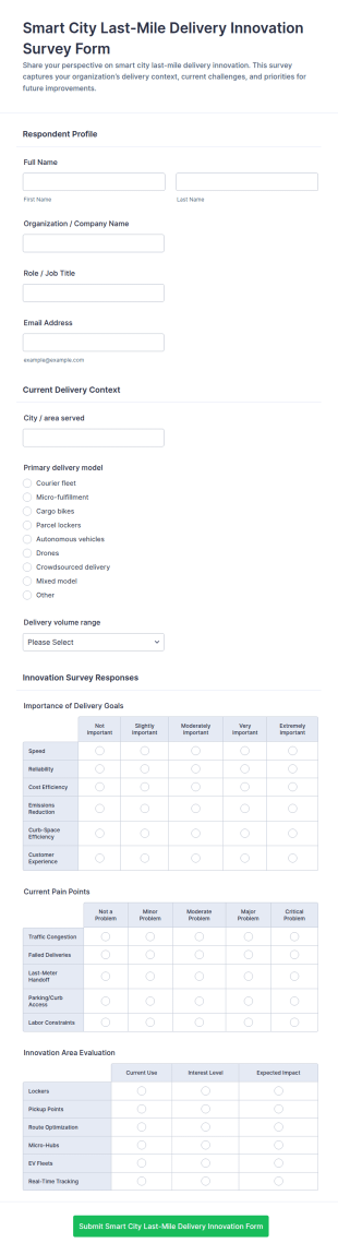 Smart City Last Mile Delivery Innovation Survey Form Template