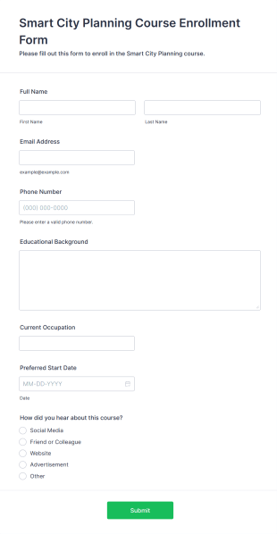 Smart City Planning Course Enrollment Form Template