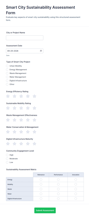 Smart City Sustainability Assessment Form Template