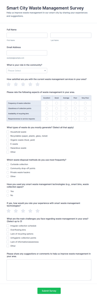Smart City Waste Management Survey Form Template