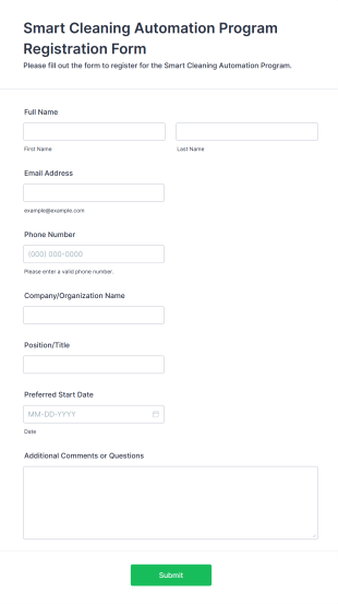 Smart Cleaning Automation Program Registration Form Template