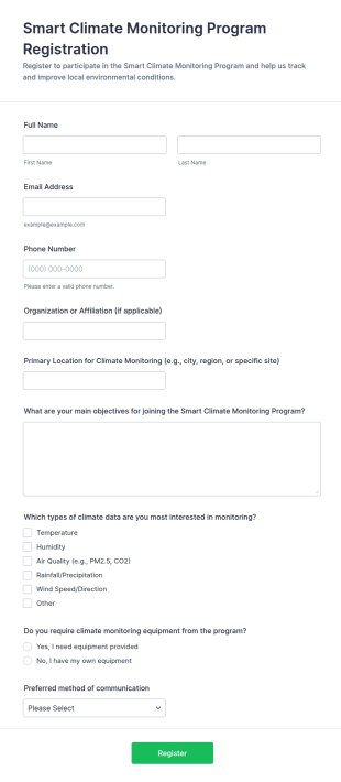 Smart Climate Monitoring Program Registration Form Template