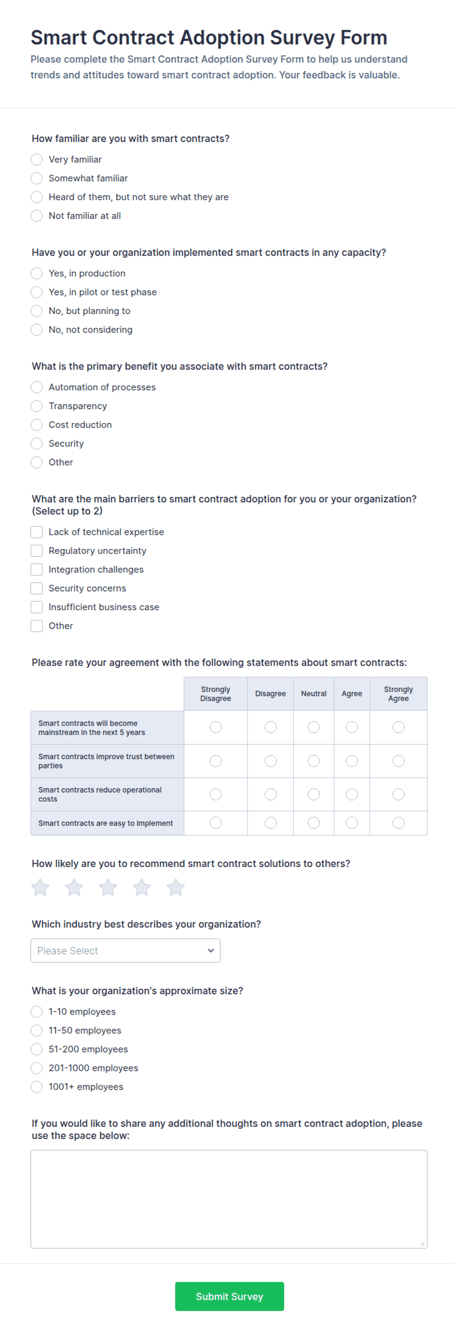 Smart Contract Adoption Survey Form Template | Jotform