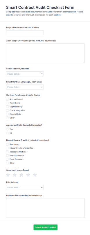 Smart Contract Audit Checklist Form Template