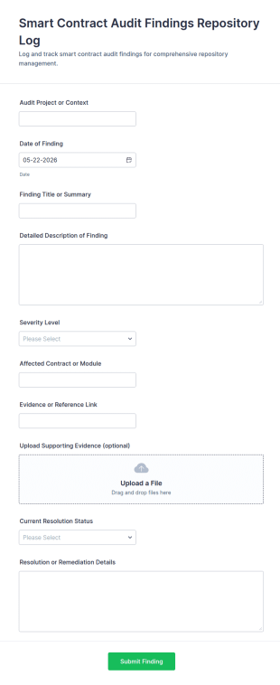 Smart Contract Audit Findings Repository Log Form Template