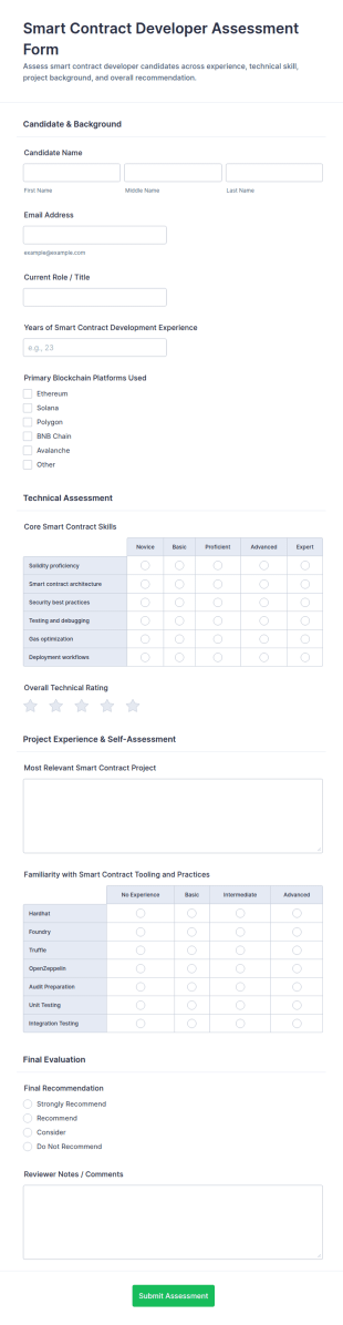 Smart Contract Developer Assessment Form Template