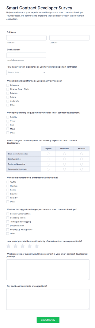 Smart Contract Developer Survey Form Template