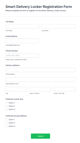 Smart Delivery Locker Registration Form Form Template