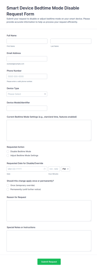 Smart Device Bedtime Mode Disable Request Form Template