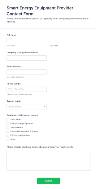 Smart Energy Equipment Provider Contact Form Template