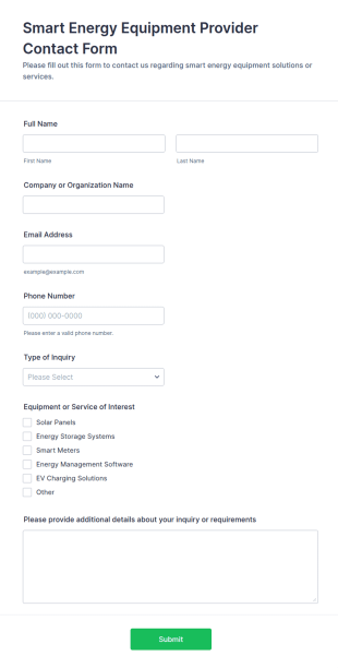 Smart Energy Equipment Provider Contact Form Template