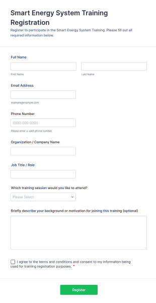 Smart Energy System Training Registration Form Template