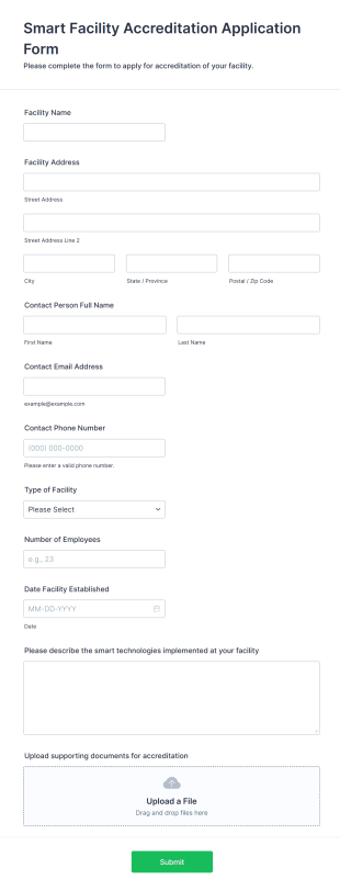 Smart Facility Accreditation Application Form Form Template