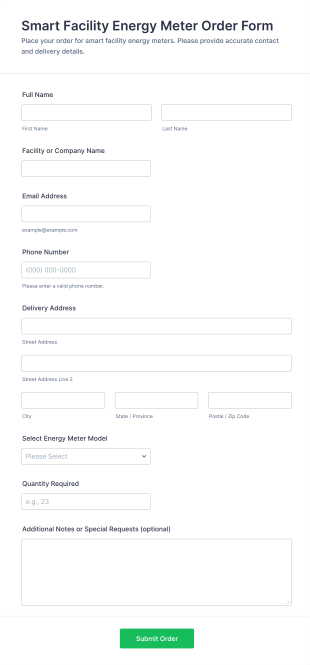 Smart Facility Energy Meter Order Form Template