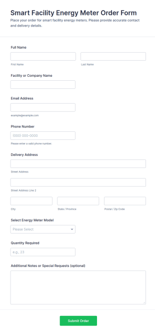 Smart Facility Energy Meter Order Form Template