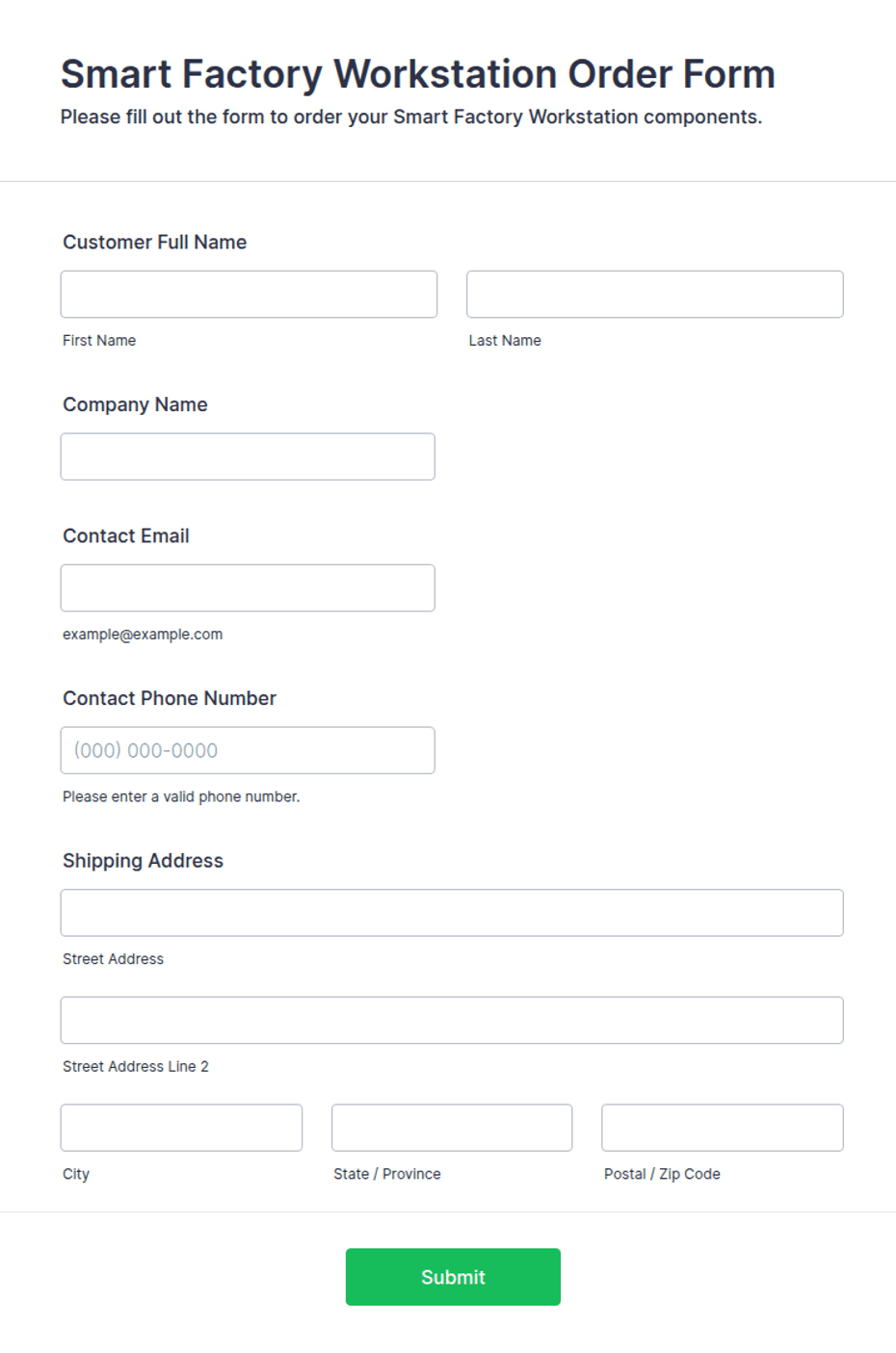 Factory Work Order Smart Factory Workstation Order Form Template | Jotform