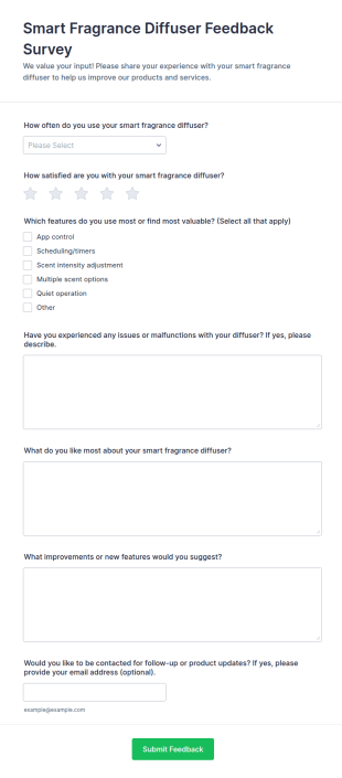 Smart Fragrance Diffuser Feedback Survey Form Template