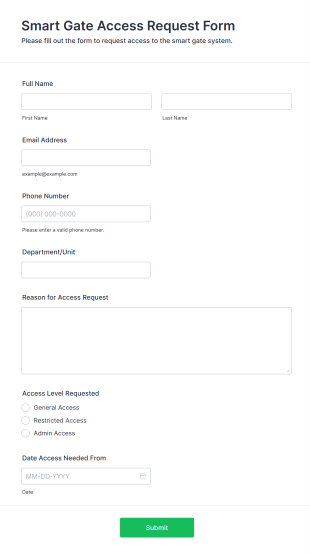 Smart Gate Access Request Form Form Template