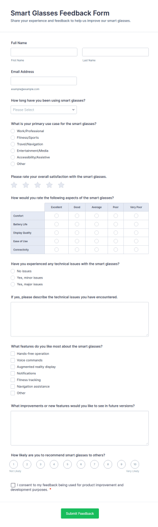 Smart Glasses Feedback Form Template