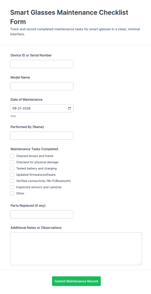 Smart Glasses Maintenance Checklist Form Template