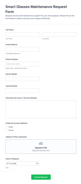 Smart Glasses Maintenance Request Form Template