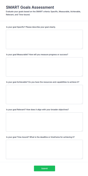 SMART Goals Assessment Form Template
