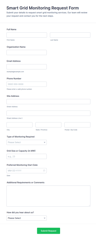 Smart Grid Monitoring Request Form Template