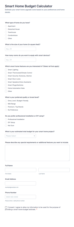 Smart Home Budget Calculator Form Template