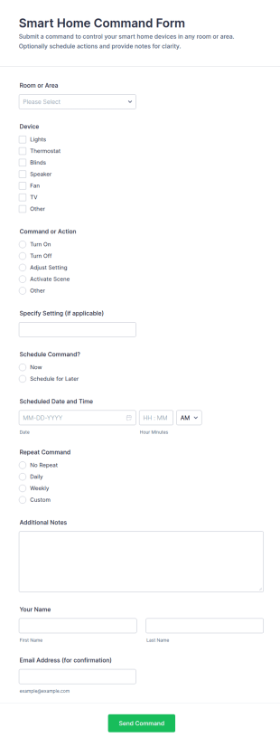 Smart Home Command Form Template