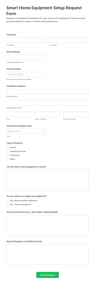 Smart Home Equipment Setup Request Form Template