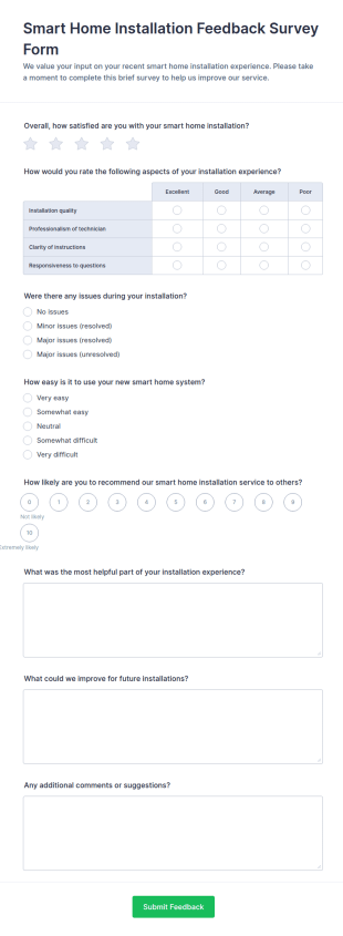 Smart Home Installation Feedback Form Template
