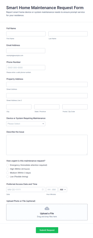 Smart Home Maintenance Request Form Template
